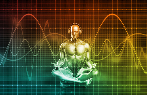 depiction of a man using binaural beats for brainwave entrainment