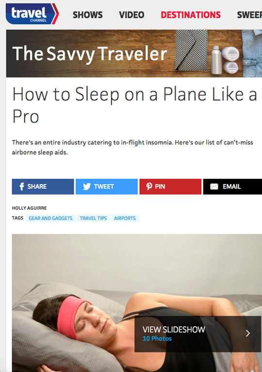 screenshot of the Travel Channel homepage featuring the SleepPhones model